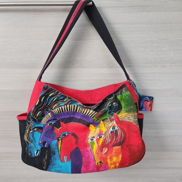 Laurel Burch Wild Horses of Fire Medium Equestrian Hobo Tote Shoulder Purse Bag - Picture 4 of 16